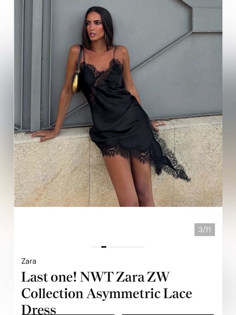 NWT Zara Collection Asymmetrical Lace Dress Navy Blue Size Small